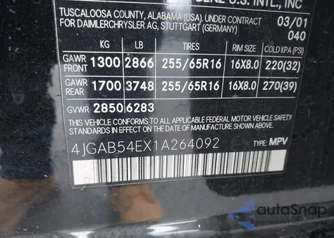 2001 Mercedes-Benz Ml 320 z USA, uszkodzony, nr VIN 4JGAB54EX1A264092